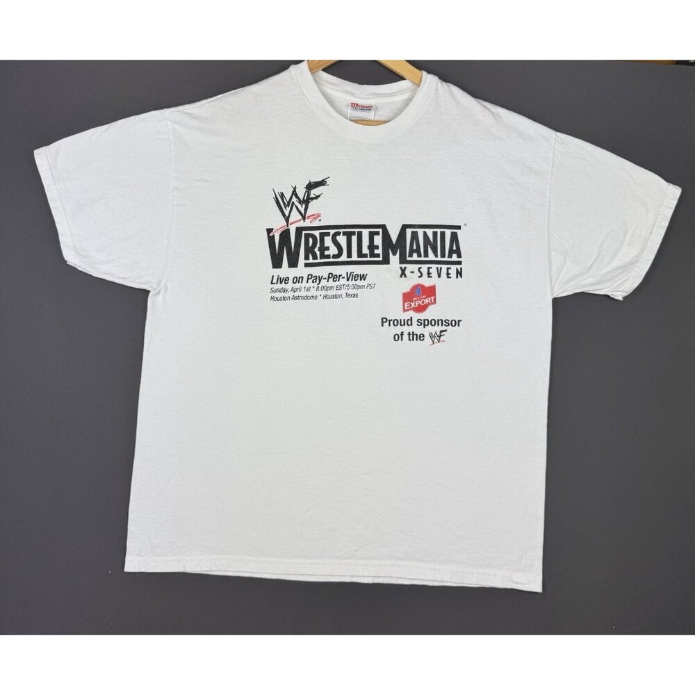 Vintage Y2K WWF Wrestlemania Wrestling Hanes White Shirt Pay Per View Promo Rare